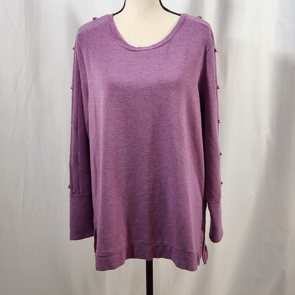 Soft Surroundings Sweatshirt with Gold Button Long Sleeves Size XL